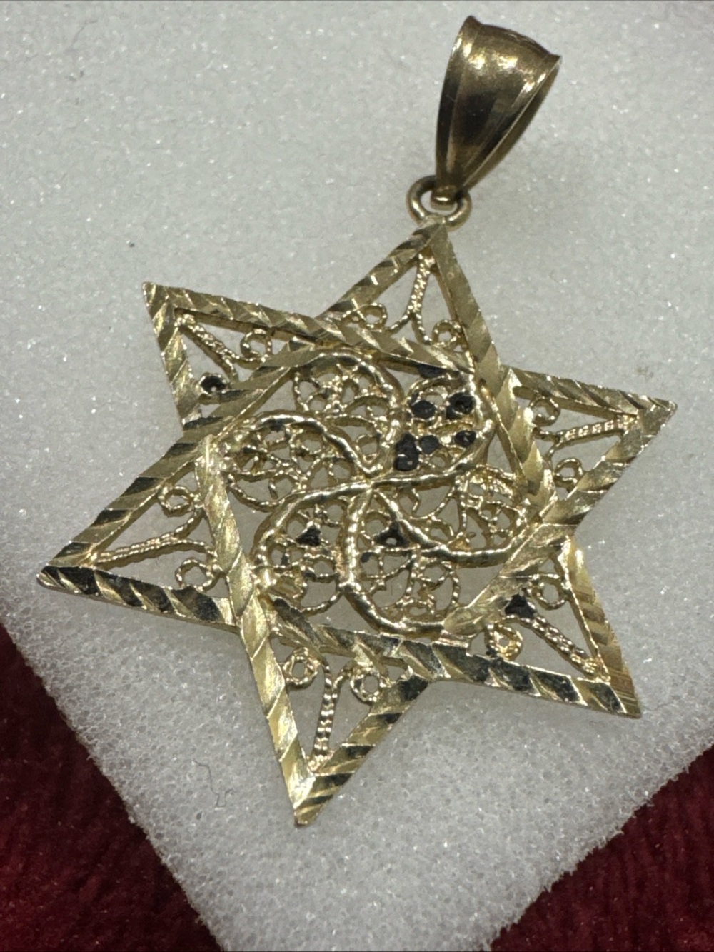 10K Yellow Gold Star Pendant Charm Filigree 1” 2.3g Preowned